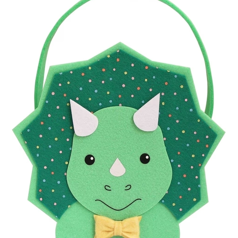 Adorable Green Dinosaur Felt Kids Basket